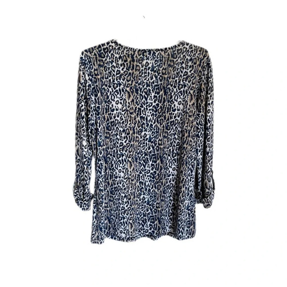 Dress Barn Leopard Animal Print 3/4 Sleeve Stretchy Blouse Women’s Large - Picture 2 of 12